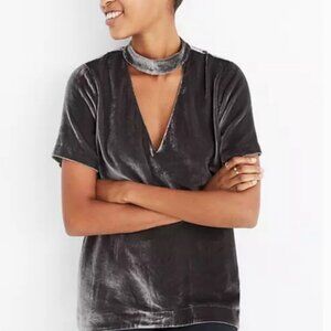 Madewell Velvet Choker Top Small Dark Gray Silk Blend V-Neck